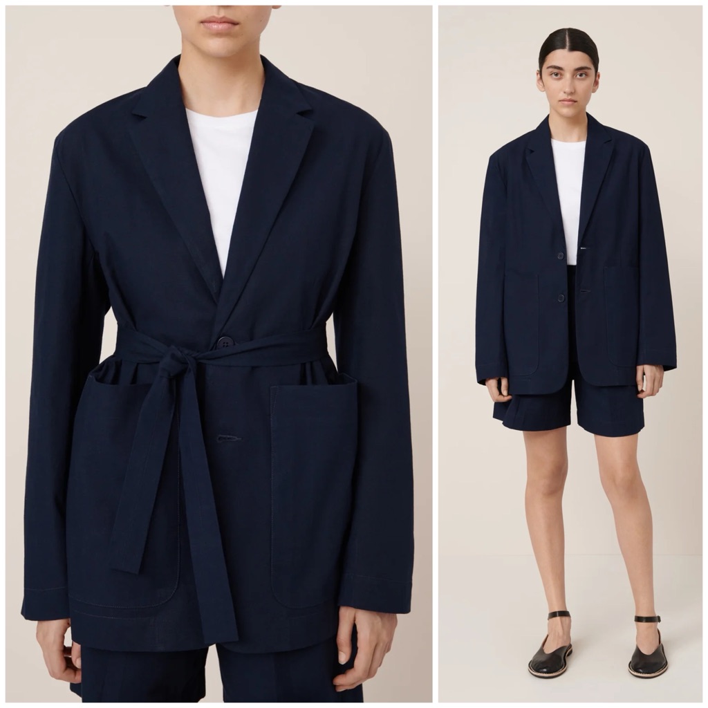 Kowtow Nwt Organic Cotton Navy Carter Belted Blazer Size Large Largenlook Preppy